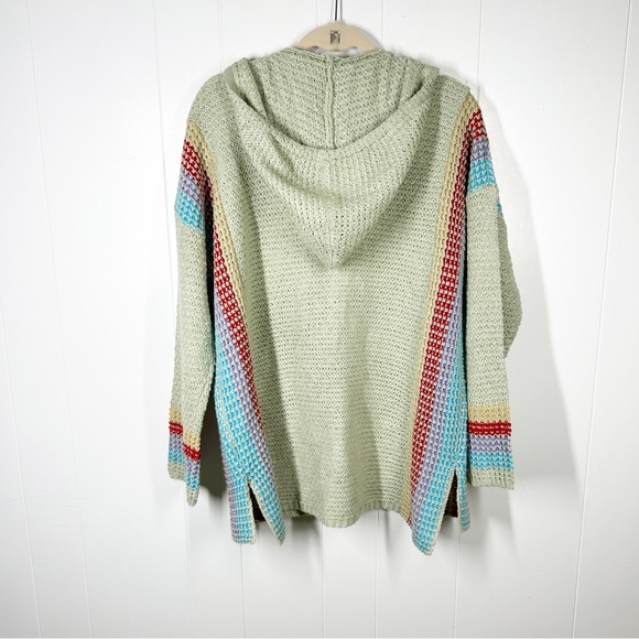 Light Green Knit Rainbow Sleeve Boho Hippie Beach Hoodie XXL - Picture 2 of 7